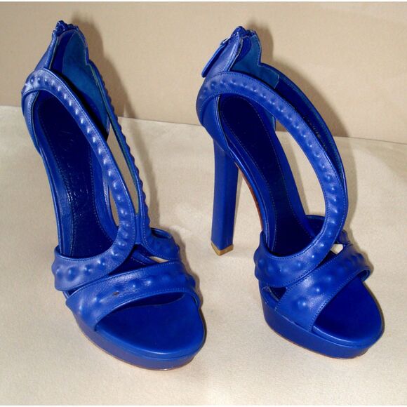 Alexander McQueen Platform Stiletto Peep Toe Blue Sandals Size 35 Italy - US 5 - Picture 2 of 11